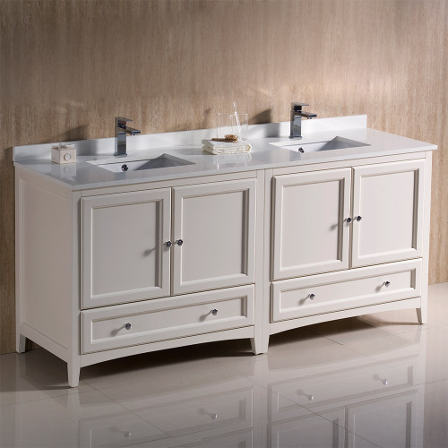 Oxford 72" Antique White Traditional Double Sink Bathroom Cabinets w/ Top & Sinks Oxford 72" Antique White Traditional Double Sink Bathroom Cabinets w/ Top & Sinks