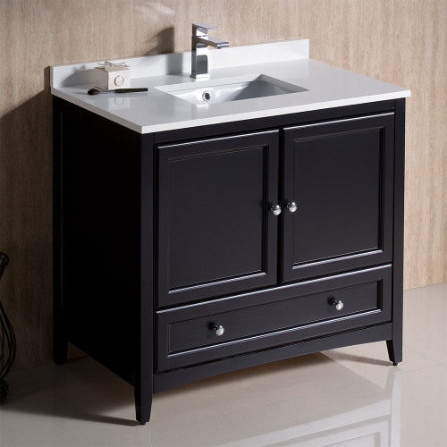Oxford 36" Espresso Traditional Bathroom Cabinet w/ Top & Sink Oxford 36" Espresso Traditional Bathroom Cabinet w/ Top & Sink