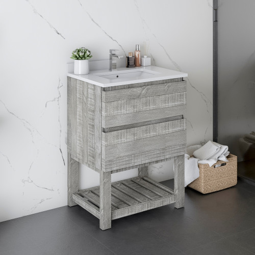 Formosa 24" Floor Standing Open Bottom Modern Bathroom Cabinet w/ Top & Sink in Ash Formosa 24" Floor Standing Open Bottom Modern Bathroom Cabinet w/ Top & Sink in Ash