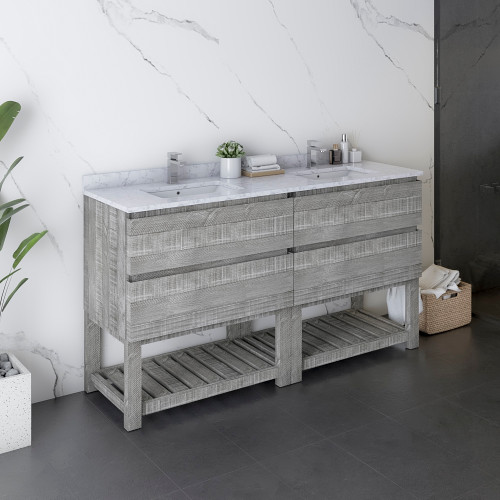 Formosa 60" Floor Standing Open Bottom Double Sink Modern Bathroom Cabinet w/ Top & Sinks in Ash Formosa 60" Floor Standing Open Bottom Double Sink Modern Bathroom Cabinet w/ Top & Sinks in Ash