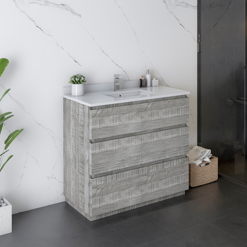 Formosa 36" Floor Standing Modern Bathroom Cabinet w/ Top & Sink in Ash Formosa 36" Floor Standing Modern Bathroom Cabinet w/ Top & Sink in Ash