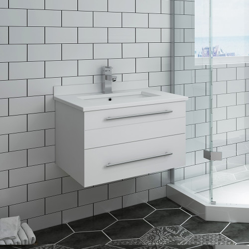 Lucera 24" White Wall Hung Modern Bathroom Cabinet w/ Top & Undermount Sink Lucera 24" White Wall Hung Modern Bathroom Cabinet w/ Top & Undermount Sink