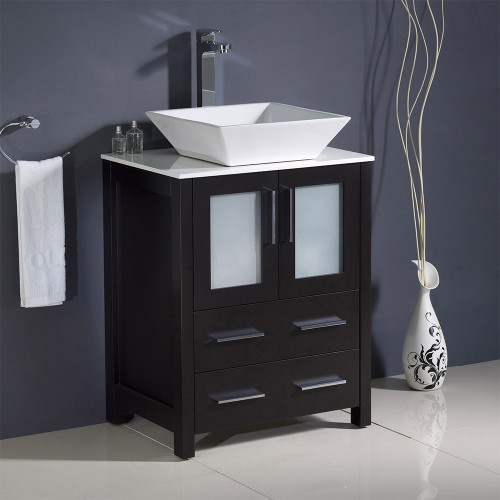 Torino 24" Modern Bathroom Cabinet w/ Top & Vessel Sink, FCB6224-CWH-V Torino 24" Modern Bathroom Cabinet w/ Top & Vessel Sink, FCB6224-CWH-V