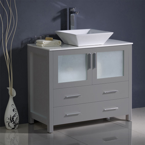 Torino 36" Modern Bathroom Cabinet w/ Top & Vessel Sink, FCB6236-CWH-V Torino 36" Modern Bathroom Cabinet w/ Top & Vessel Sink, FCB6236-CWH-V