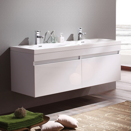 Largo 57" Modern Double Sink Bathroom Cabinet w/ Integrated Sinks, FCB8040-I Largo 57" Modern Double Sink Bathroom Cabinet w/ Integrated Sinks, FCB8040-I