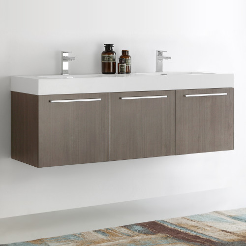 Vista 60" Wall Hung Double Sink Modern Bathroom Cabinet w/ Integrated Sink, FCB8093-D-I Vista 60" Wall Hung Double Sink Modern Bathroom Cabinet w/ Integrated Sink, FCB8093-D-I
