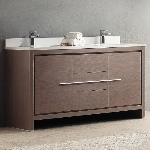 Allier 60" Modern Double Sink Bathroom Cabinet w/ Top & Sinks, FCB8119-CWH-U Allier 60" Modern Double Sink Bathroom Cabinet w/ Top & Sinks, FCB8119-CWH-U