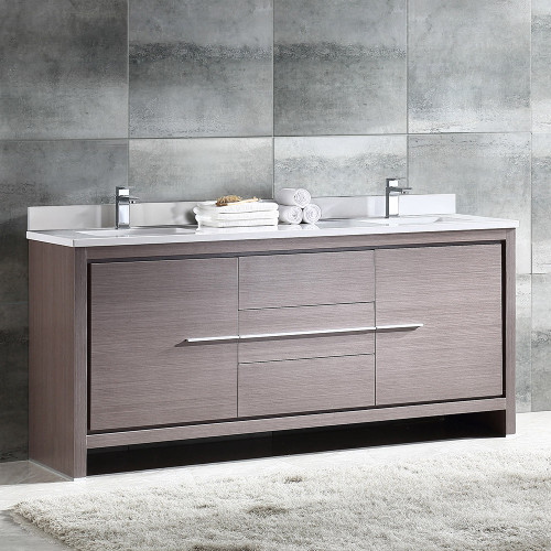 Allier 72" Modern Double Sink Bathroom Cabinet w/ Top & Sinks, FCB8172-CWH-U