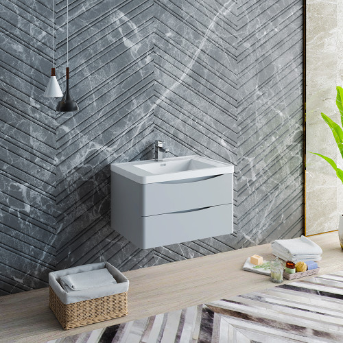 Tuscany 32" Wall Hung Modern Bathroom Cabinet w/ Integrated Sink, FCB9032-I
