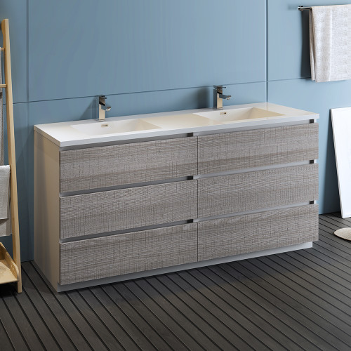 Lazzaro 72" Free Standing Modern Bathroom Cabinet w/ Integrated Double Sink, FCB93-3636-D-I