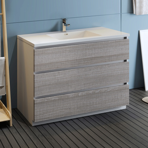 Lazzaro 48" Free Standing Modern Bathroom Cabinet w/ Integrated Sink, FCB9348-I