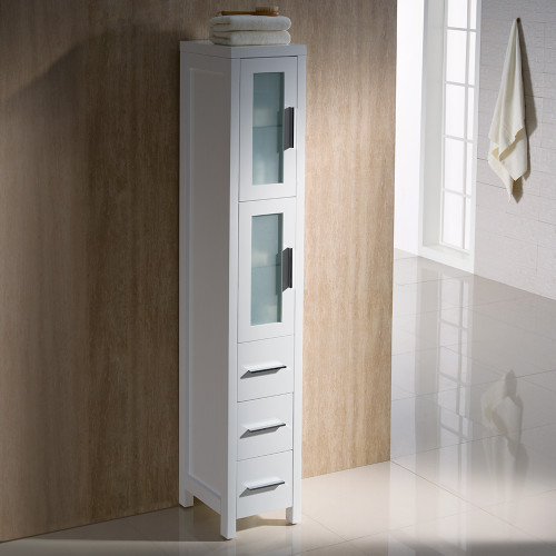 Torino White Tall Bathroom Linen Side Cabinet