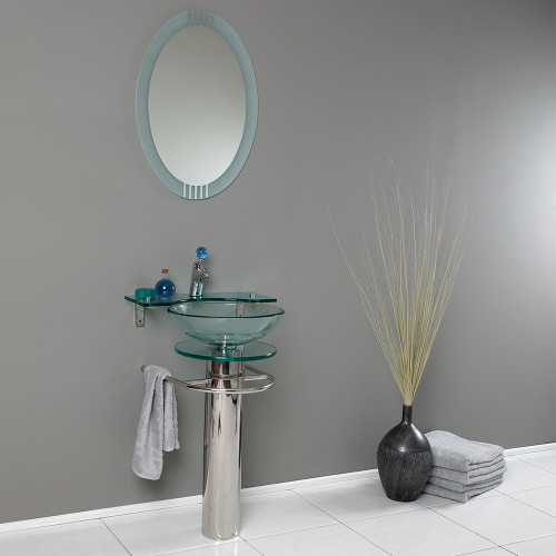 Ovale 24" Modern Glass Bathroom Vanity w/ Frosted Edge Mirror