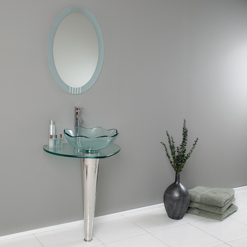 Netto 24" Modern Glass Bathroom Vanity w/ Wavy Edge Vessel Sink