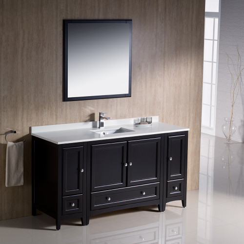 Oxford 60" Traditional Bathroom Vanity with 2 Side Cabinets in Espresso