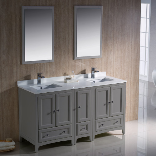 Oxford 60" Gray Traditional Double Sink Bathroom Vanity with Side Cabinet Oxford 60" Gray Traditional Double Sink Bathroom Vanity with Side Cabinet