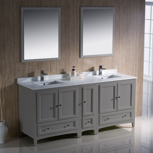 Oxford 72" Gray Traditional Double Sink Bathroom Vanity with Side Cabinet Oxford 72" Gray Traditional Double Sink Bathroom Vanity with Side Cabinet