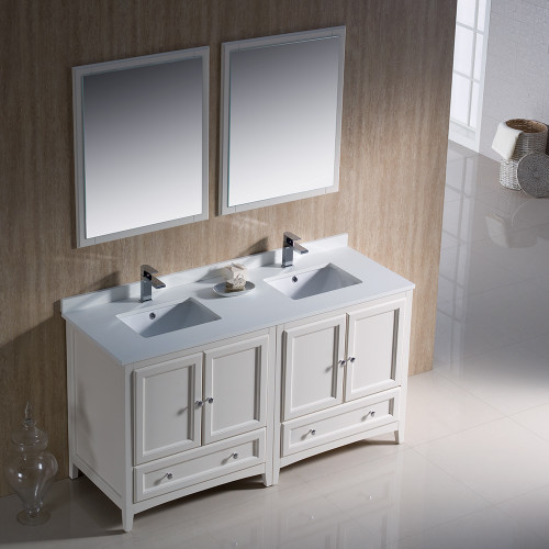Oxford 60" Traditional Double Sink Bathroom Vanity in Antique White Oxford 60" Traditional Double Sink Bathroom Vanity in Antique White