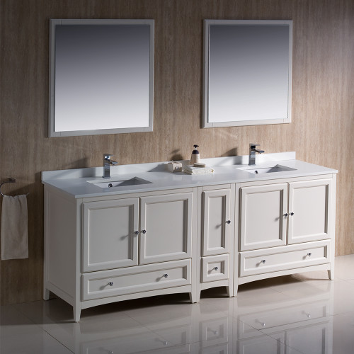 Oxford 84" Traditional Double Sink Bathroom Vanity with Side Cabinet in Antique White Oxford 84" Traditional Double Sink Bathroom Vanity with Side Cabinet in Antique White