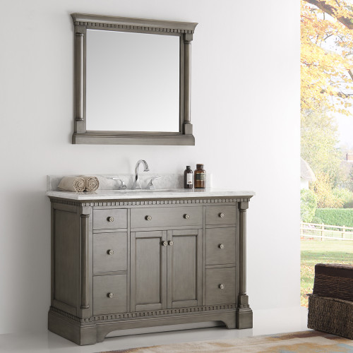 Kingston 49" Antique Silver Traditional Bathroom Vanity w/ Mirror Kingston 49" Antique Silver Traditional Bathroom Vanity w/ Mirror