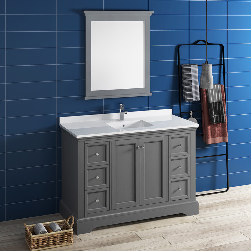 Windsor 48" Gray Textured Traditional Bathroom Vanity w/ Mirror Windsor 48" Gray Textured Traditional Bathroom Vanity w/ Mirror