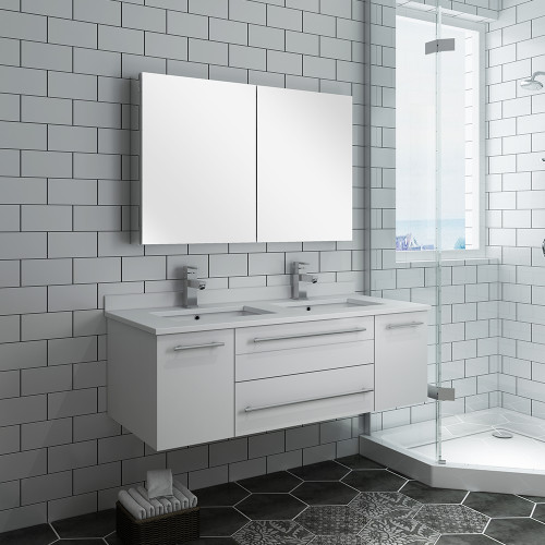 Lucera 48" White Wall Hung Double Undermount Sink Modern Bathroom Vanity w/ Medicine Cabinet Lucera 48" White Wall Hung Double Undermount Sink Modern Bathroom Vanity w/ Medicine Cabinet