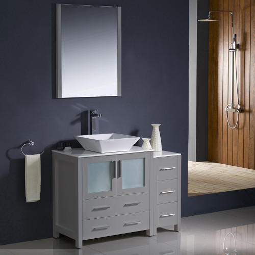 Torino 42" Modern Bathroom Vanity w/ Side Cabinet & Vessel Sink, FVN62-3012-VSL Torino 42" Modern Bathroom Vanity w/ Side Cabinet & Vessel Sink, FVN62-3012-VSL