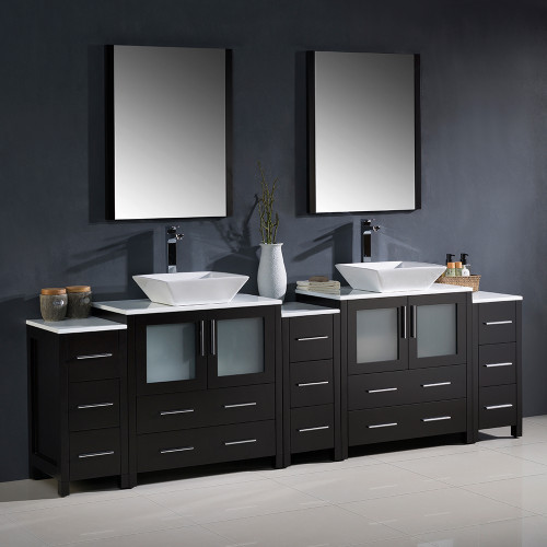 Torino 96" Modern Double Sink Bathroom Vanity w/ 3 Side Cabinets & Vessel Sinks, FVN62-96-VSL Torino 96" Modern Double Sink Bathroom Vanity w/ 3 Side Cabinets & Vessel Sinks, FVN62-96-VSL