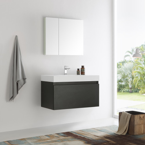 Mezzo 36" Wall Hung Modern Bathroom Vanity w/ Medicine Cabinet, FVN8008