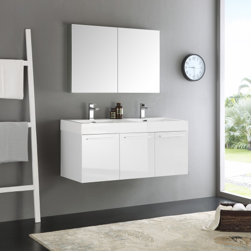 Vista 48" Wall Hung Double Sink Modern Bathroom Vanity w/ Medicine Cabinet, FVN8092-D Vista 48" Wall Hung Double Sink Modern Bathroom Vanity w/ Medicine Cabinet, FVN8092-D