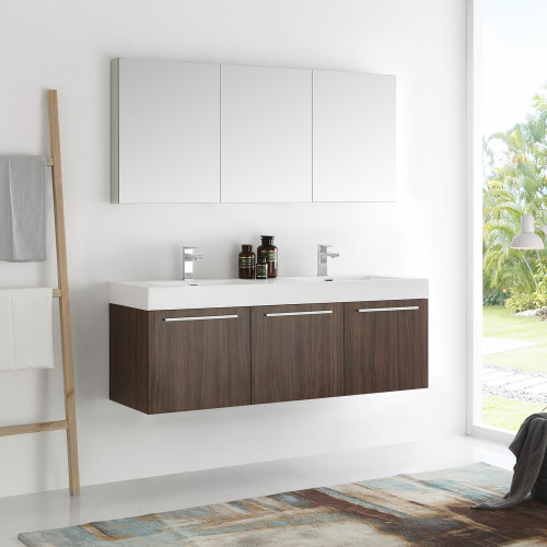 Vista 48" Wall Hung Double Sink Modern Bathroom Vanity w/ Medicine Cabinet, FVN8093-D Vista 48" Wall Hung Double Sink Modern Bathroom Vanity w/ Medicine Cabinet, FVN8093-D