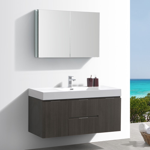 Valencia 48" Wall Hung Modern Bathroom Vanity w/ Medicine Cabinet, FVN8348 Valencia 48" Wall Hung Modern Bathroom Vanity w/ Medicine Cabinet, FVN8348