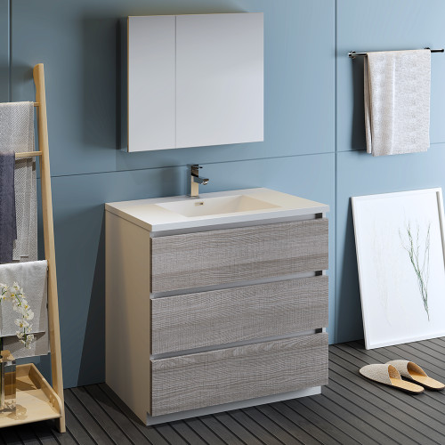 Lazzaro 36" Free Standing Modern Bathroom Vanity w/ Medicine Cabinet, FVN9336