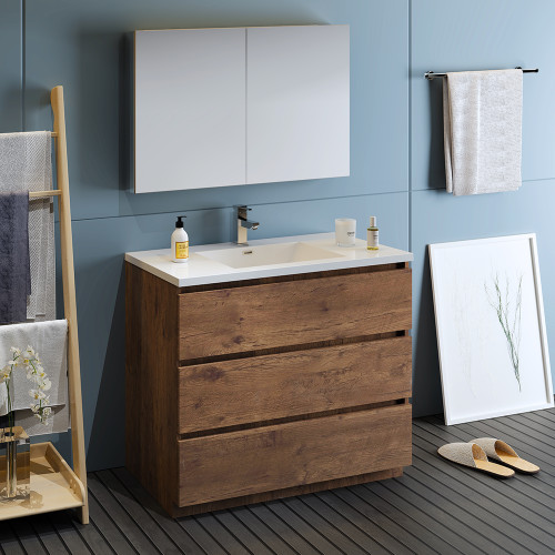 Lazzaro 42" Free Standing Modern Bathroom Vanity w/ Medicine Cabinet, FVN9342