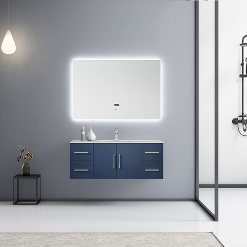 Geneva 48" Single Vanity, White Carrara Marble Top, White Square Sink and 48" LED Mirror w/ Faucet Geneva 48" Single Vanity, White Carrara Marble Top, White Square Sink and 48" LED Mirror w/ Faucet