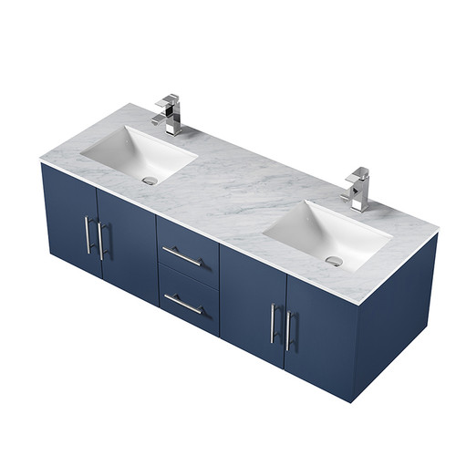 Geneva 60" Double Vanity, White Carrara Marble Top, White Square Sinks and No Mirror Geneva 60" Double Vanity, White Carrara Marble Top, White Square Sinks and No Mirror