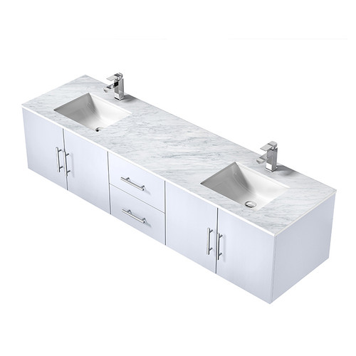 Geneva 80" Double Vanity, White Carrara Marble Top, White Square Sinks and No Mirror Geneva 80" Double Vanity, White Carrara Marble Top, White Square Sinks and No Mirror