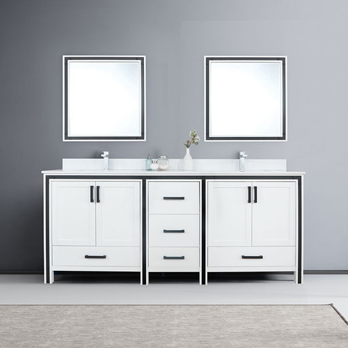 Ziva 80" Double Vanity, Cultured Marble Top, White Square Sink and 30" Mirrors w/ Faucet Ziva 80" Double Vanity, Cultured Marble Top, White Square Sink and 30" Mirrors w/ Faucet