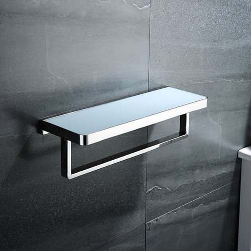Bagno Bianca Stainless Steel White Glass Shelf w/ Towel Bar - Chrome, LST18152PC-WG