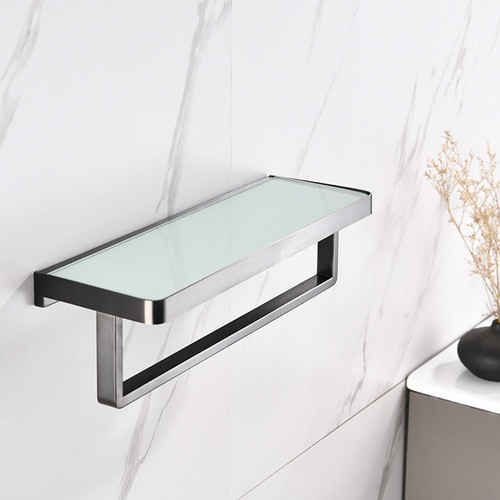 Bagno Bianca Stainless Steel White Glass Shelf w/ Towel Bar - Gun Metal, LST18152GM-WG