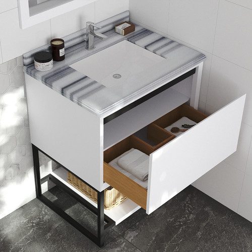 Alto 30" White Bathroom Vanity with White Stripes Marble Countertop
