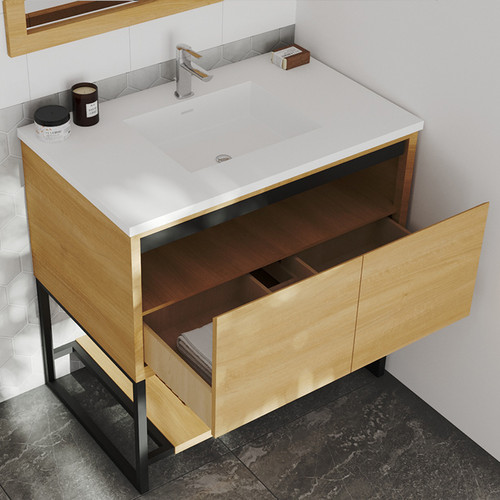 Alto 36 - California White Oak Cabinet + Matte White VIVA Stone Solid Surface Countertop