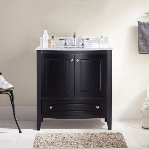 Estella 32 - Espresso Cabinet + White Carrara Marble Countertop