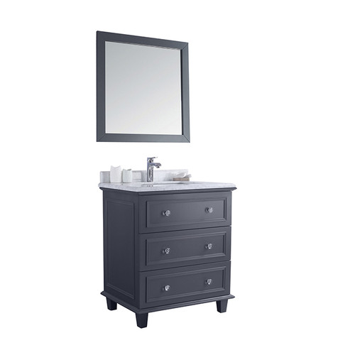 Luna - 30 - Maple Grey Cabinet + White Carrara Marble Countertop