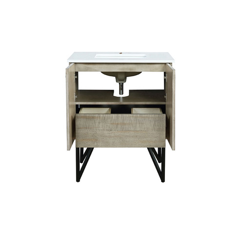 Lancy 30" Rustic Acacia Bathroom Vanity, White Quartz Top, and White Square Sink Lancy 30" Rustic Acacia Bathroom Vanity, White Quartz Top, and White Square Sink