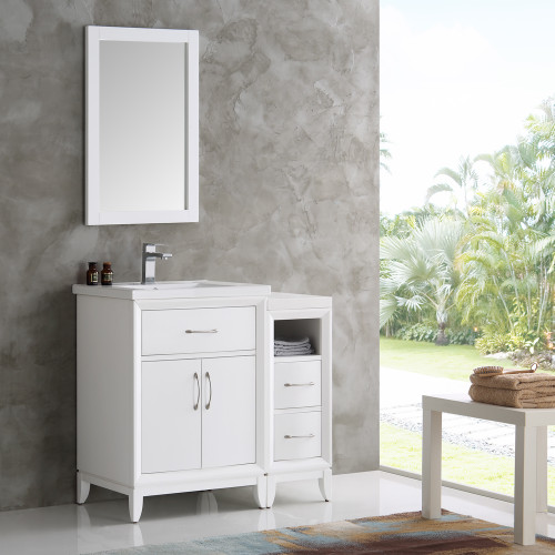 Cambridge 36" White Traditional Bathroom Vanity w/ Mirror Cambridge 36" White Traditional Bathroom Vanity w/ Mirror