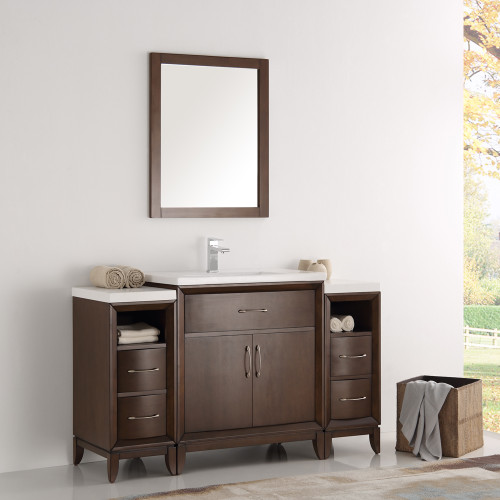 Cambridge 54" Antique Coffee Traditional Bathroom Vanity w/ Mirror Cambridge 54" Antique Coffee Traditional Bathroom Vanity w/ Mirror