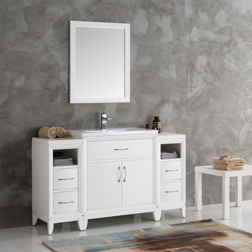 Cambridge 54" White Traditional Bathroom Vanity w/ Mirror Cambridge 54" White Traditional Bathroom Vanity w/ Mirror