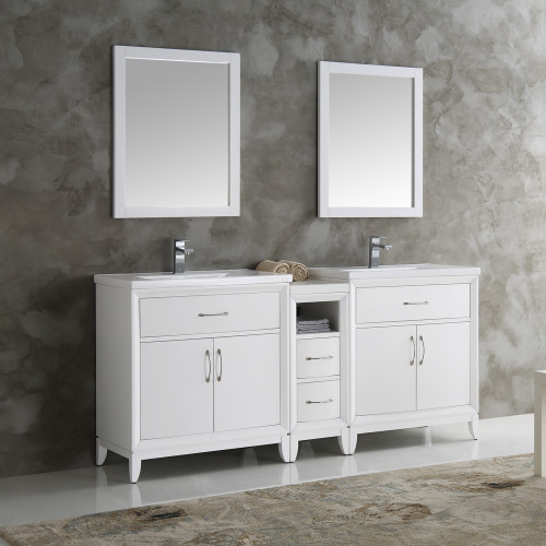Cambridge 72" White Double Sink Traditional Bathroom Vanity w/ Mirrors Cambridge 72" White Double Sink Traditional Bathroom Vanity w/ Mirrors