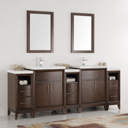Cambridge 84" Antique Coffee Double Sink Traditional Bathroom Vanity w/ Mirrors Cambridge 84" Antique Coffee Double Sink Traditional Bathroom Vanity w/ Mirrors